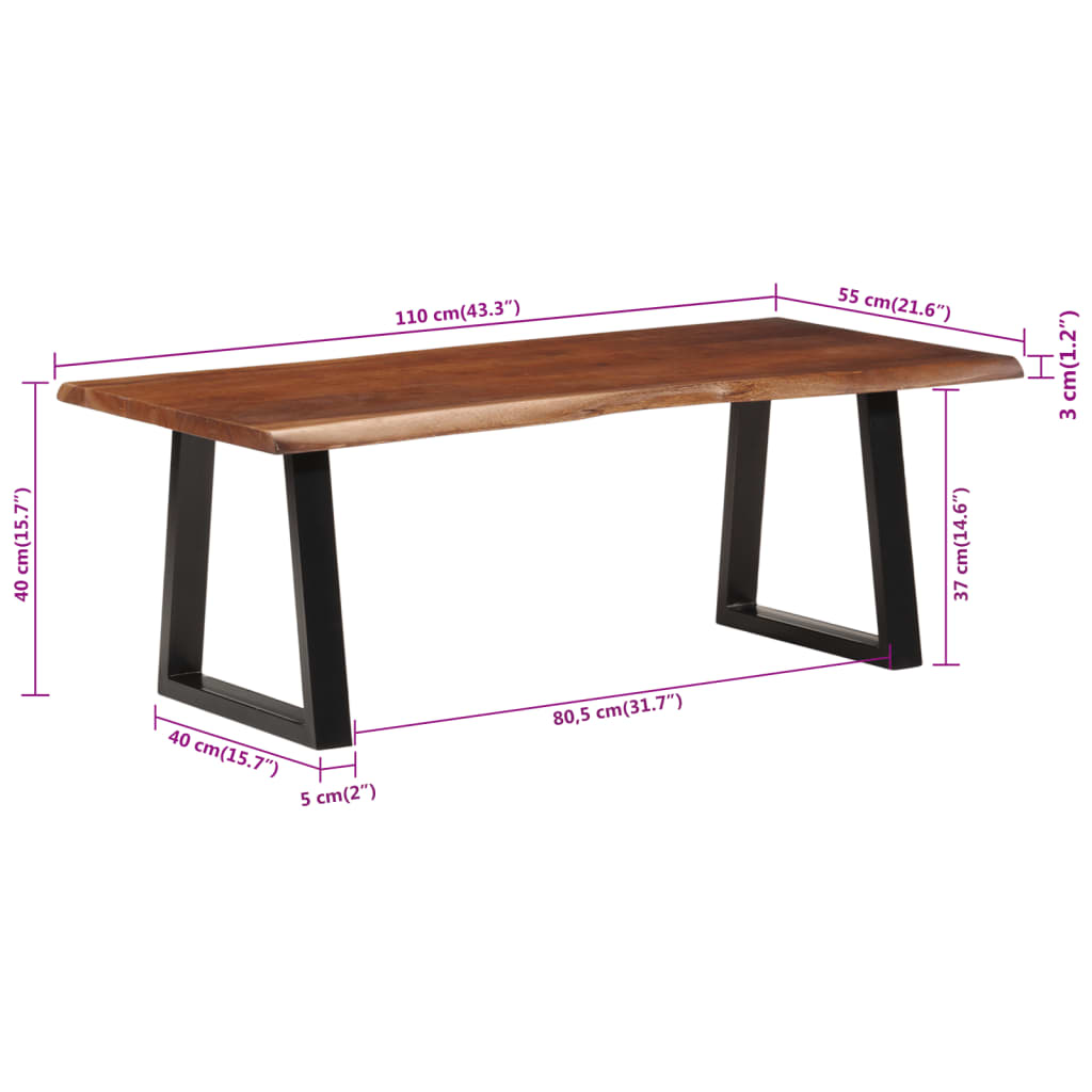 Salongbord Sofabord Tre heltre akasie Honningbrun 110x55x40 cm
