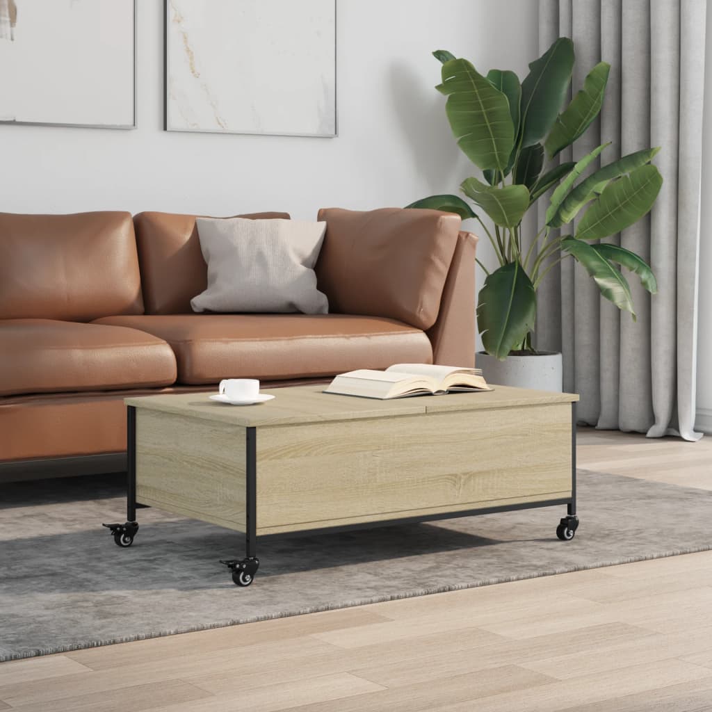 Salongbord Sofabord Svart med hjul 91x55x34 cm tre
