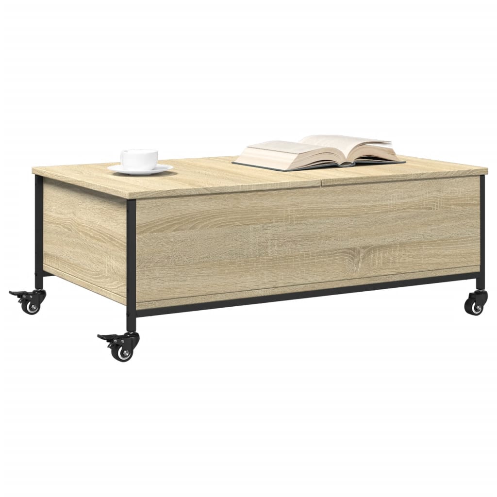 Salongbord Sofabord Svart med hjul 91x55x34 cm tre