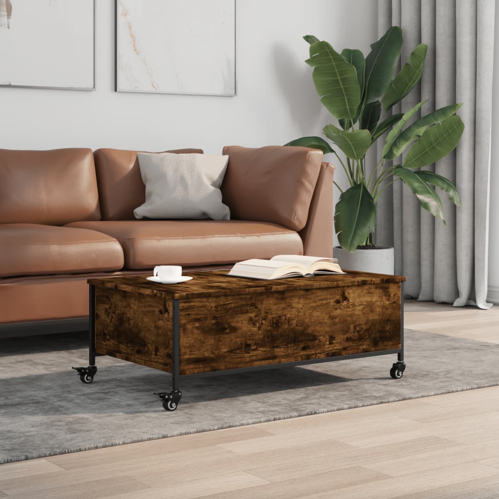 Salongbord Sofabord Svart med hjul 91x55x34 cm tre