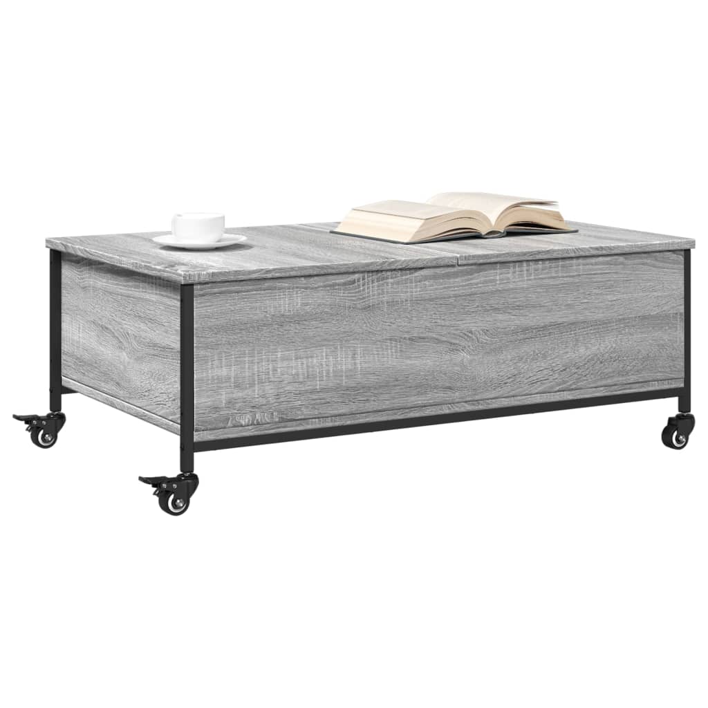 Salongbord Sofabord Sonoma Grå med hjul 91x55x34 cm konstruert tre