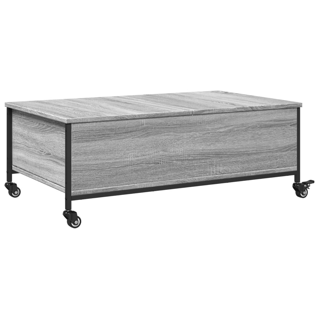 Salongbord Sofabord Sonoma Grå med hjul 91x55x34 cm konstruert tre