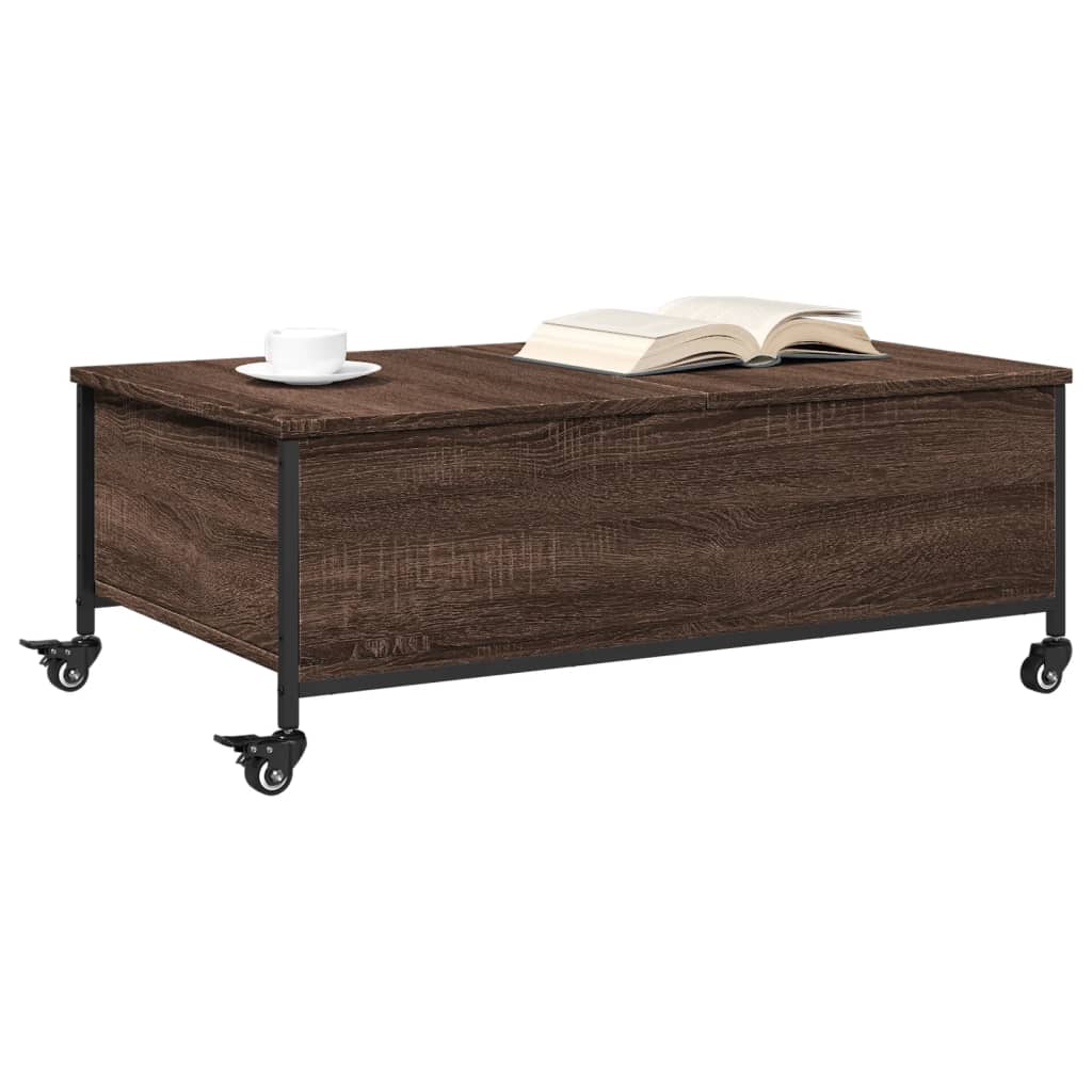 Salongbord Sofabord Brun Eik med hjul 91x55x34 cm konstruert tre