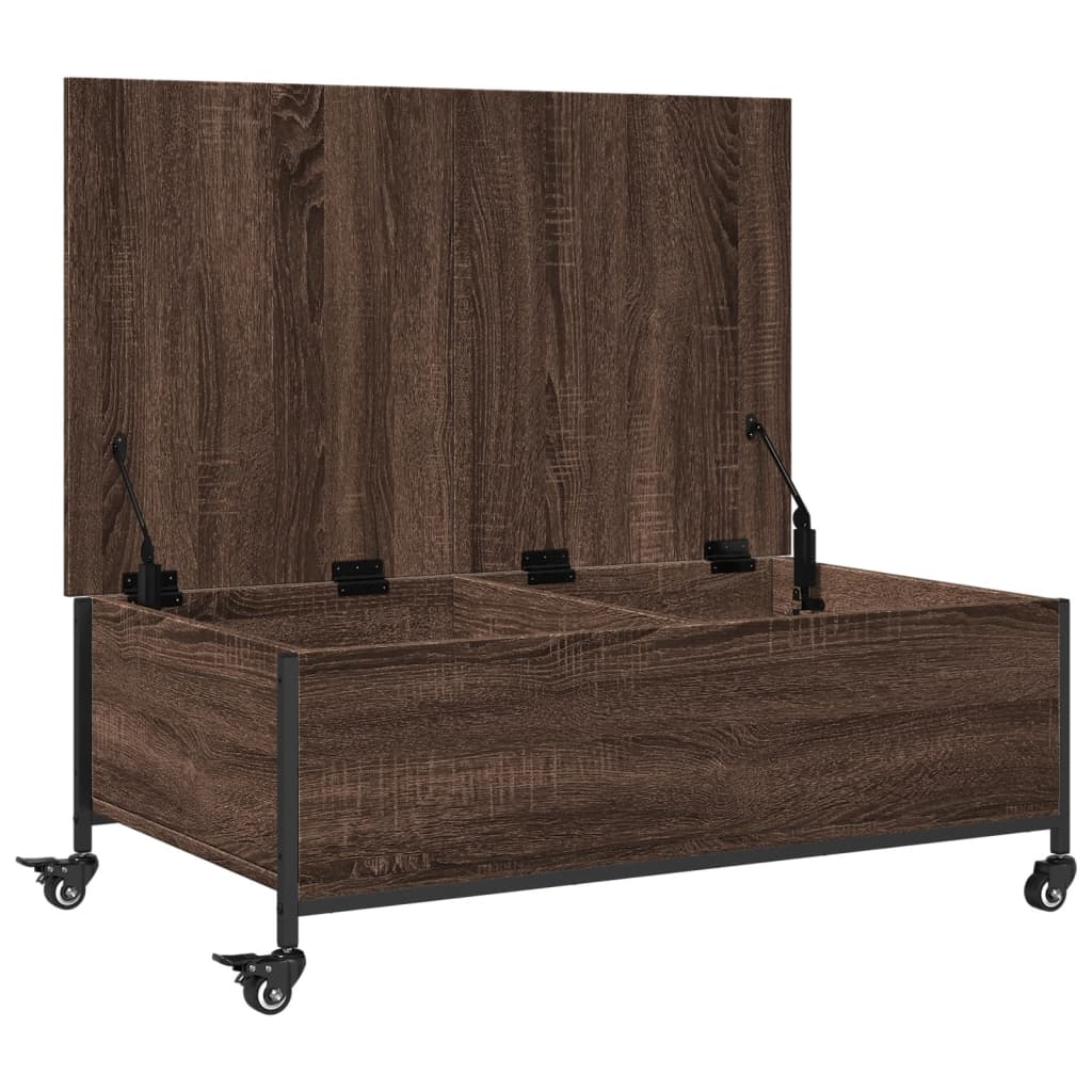 Salongbord Sofabord Brun Eik med hjul 91x55x34 cm konstruert tre