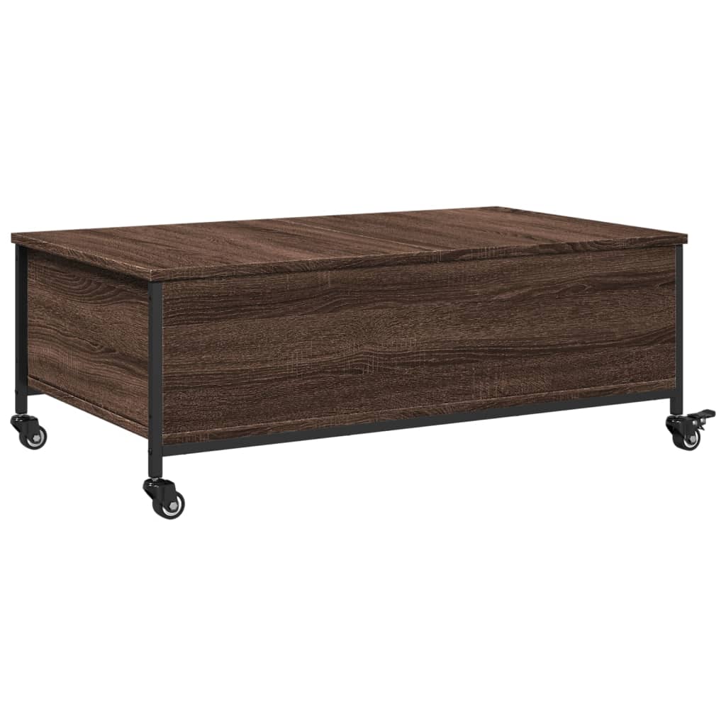 Salongbord Sofabord Brun Eik med hjul 91x55x34 cm konstruert tre