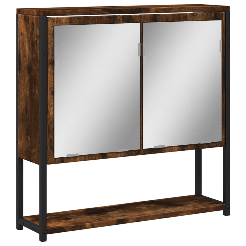 Baderomsskap med speil røkt eik 60x16x60 cm konstruert tre