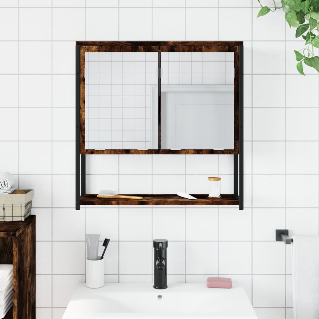 Baderomsskap med speil røkt eik 60x16x60 cm konstruert tre