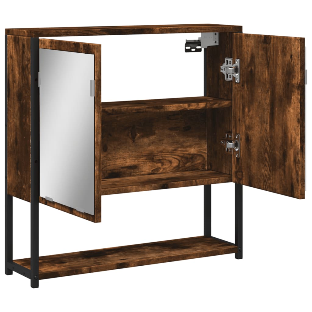 Baderomsskap med speil røkt eik 60x16x60 cm konstruert tre