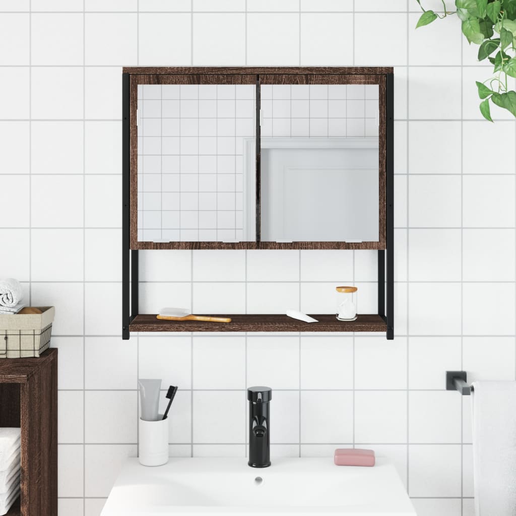 Baderomsskap med speil brun eik 60x16x60 cm konstruert tre