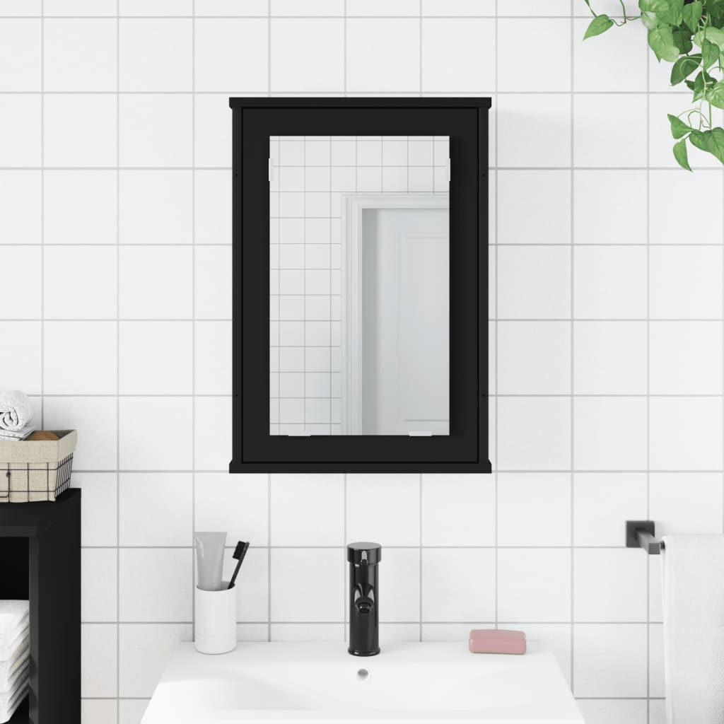 Baderomsspeil Skap Svart 42x12x60 cm
