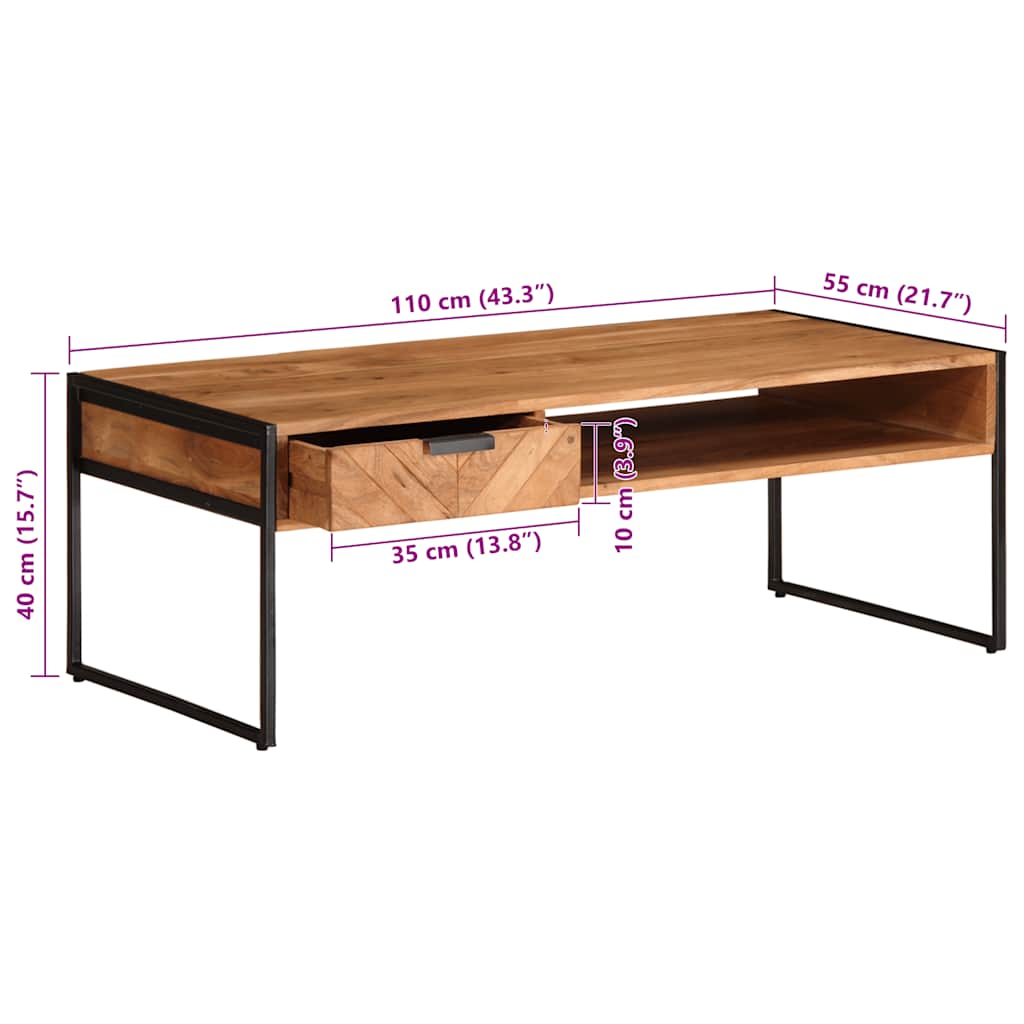 Salongbord 110x55x40 cm heltre akasie