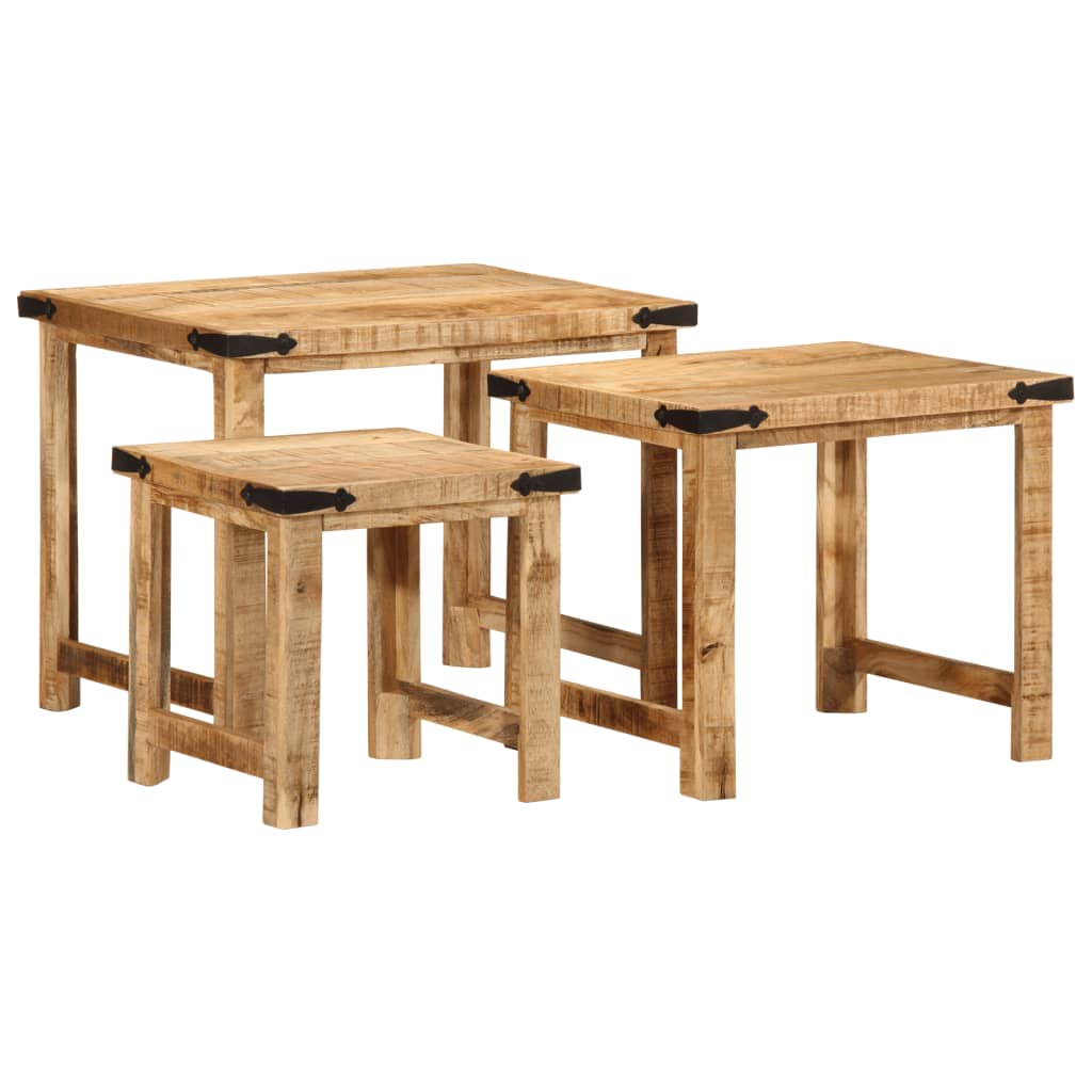 Sidebord Tre Stablebare 3 stk grovt heltre mangotre