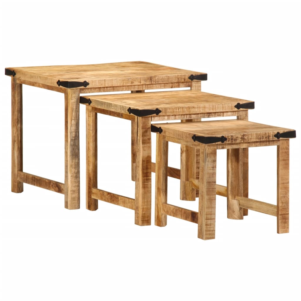 Sidebord Tre Stablebare 3 stk grovt heltre mangotre