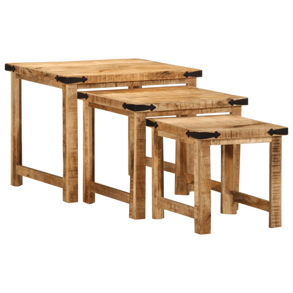 Sidebord Tre Stablebare 3 stk grovt heltre mangotre