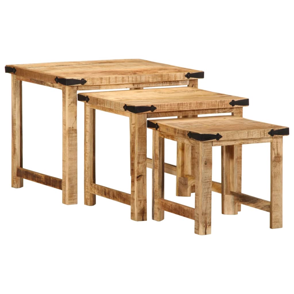 Sidebord Tre Stablebare 3 stk grovt heltre mangotre