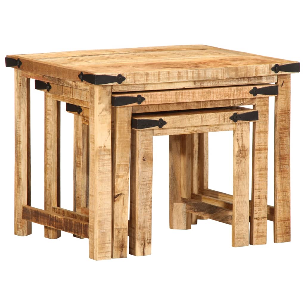 Sidebord Tre Stablebare 3 stk grovt heltre mangotre