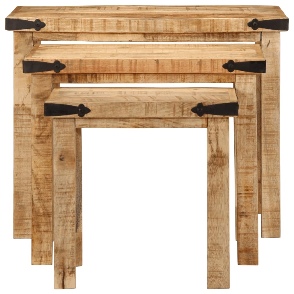 Sidebord Tre Stablebare 3 stk grovt heltre mangotre