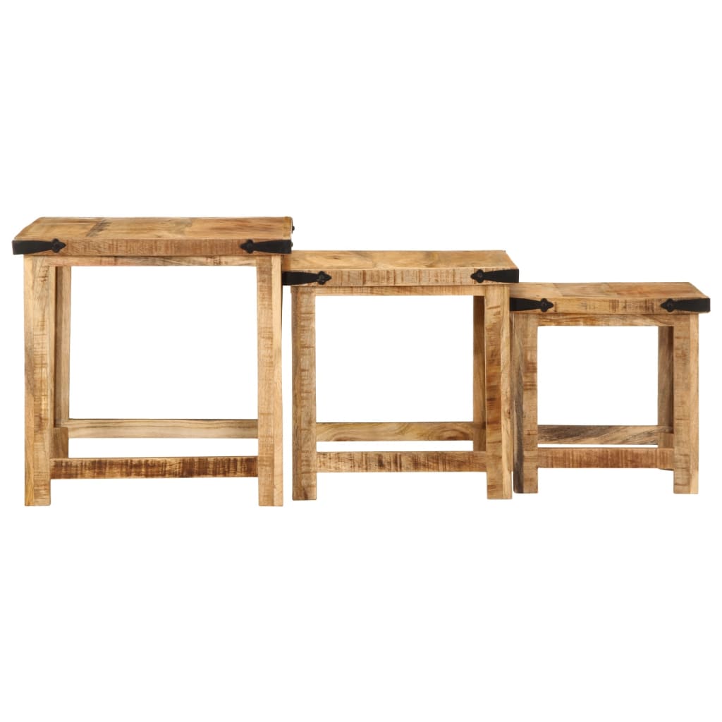 Sidebord Tre Stablebare 3 stk grovt heltre mangotre