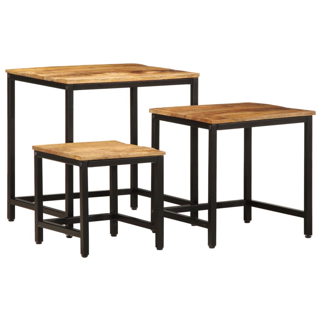 Stablebare sidebord 3 stk grovt heltre mangotre