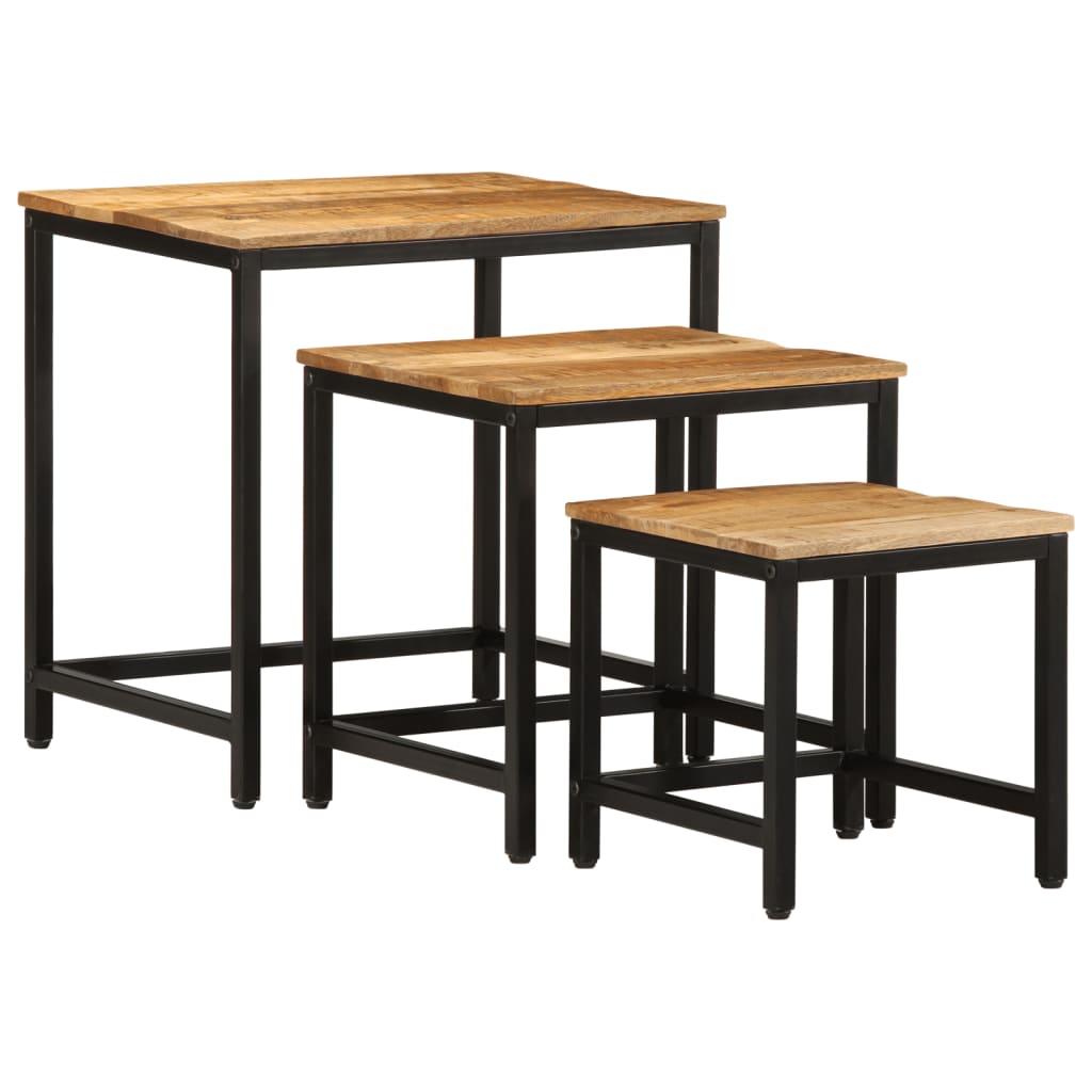 Stablebare sidebord 3 stk grovt heltre mangotre