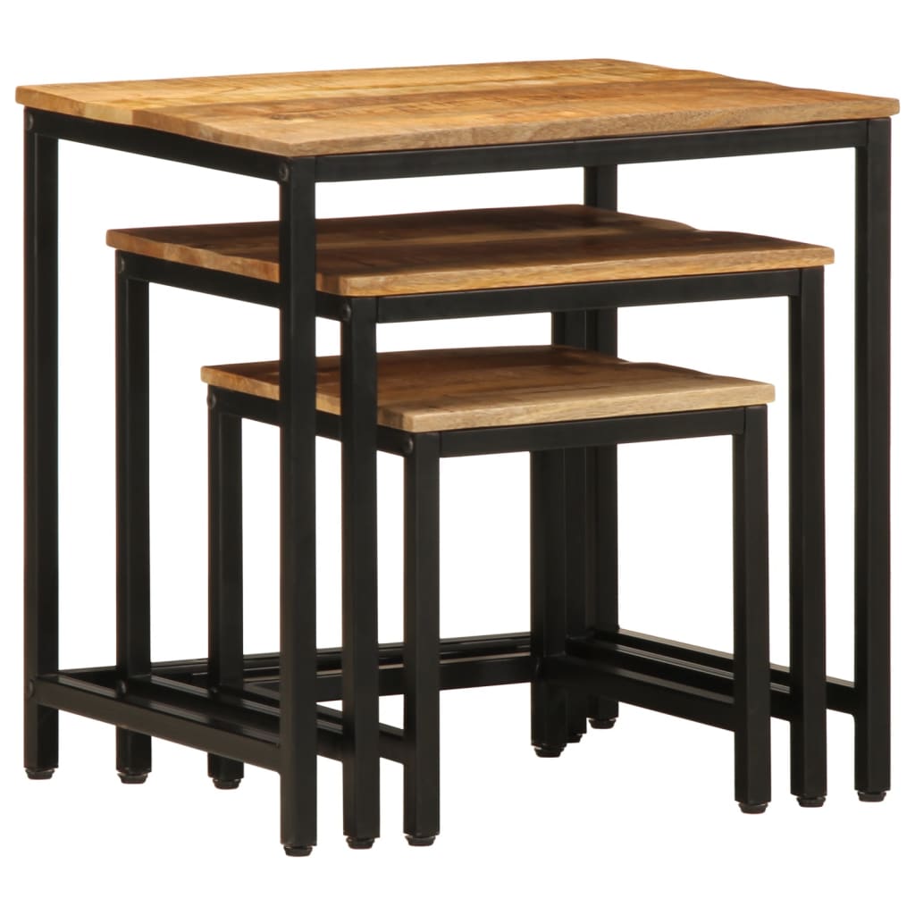 Stablebare sidebord 3 stk grovt heltre mangotre