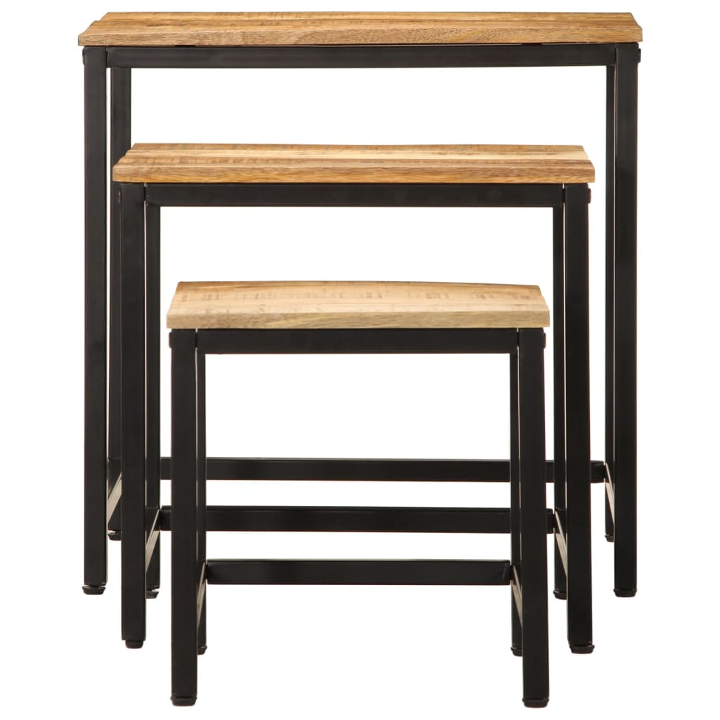 Stablebare sidebord 3 stk grovt heltre mangotre