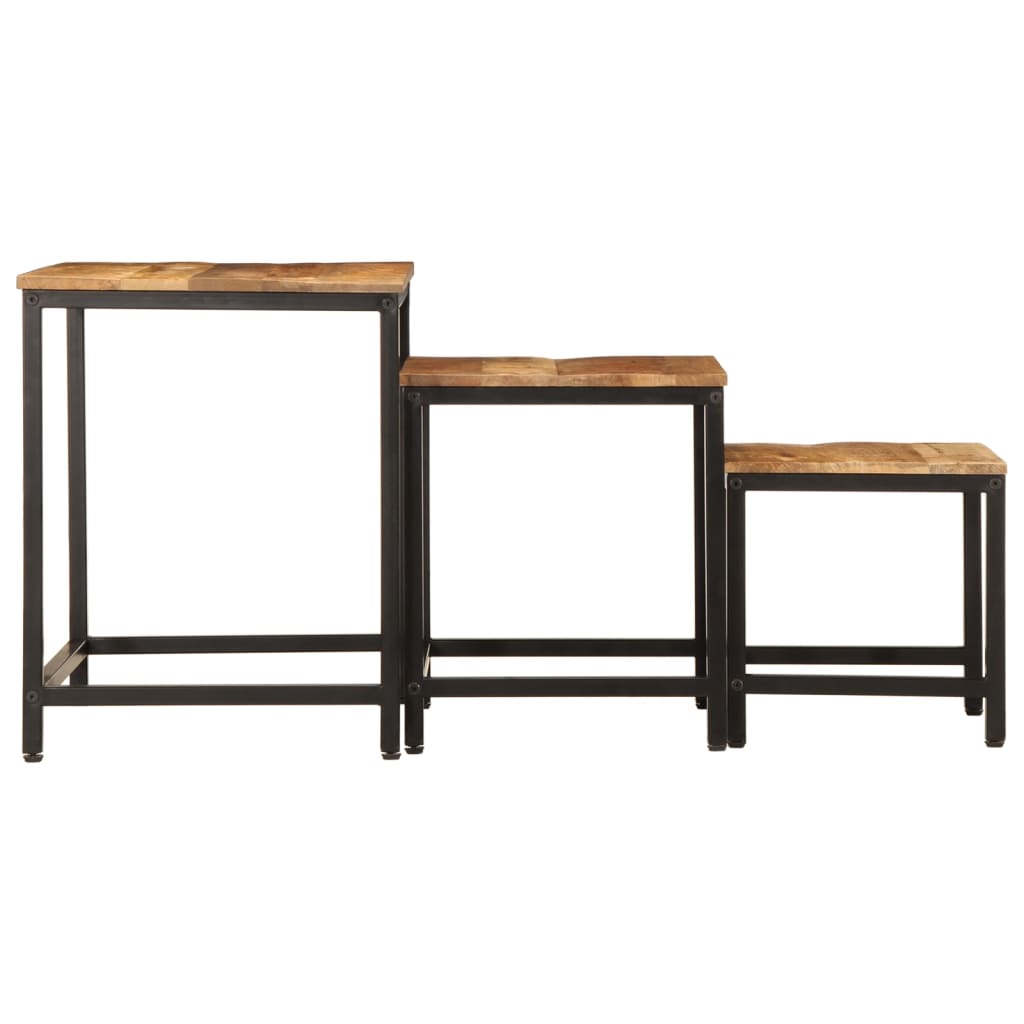 Stablebare sidebord 3 stk grovt heltre mangotre
