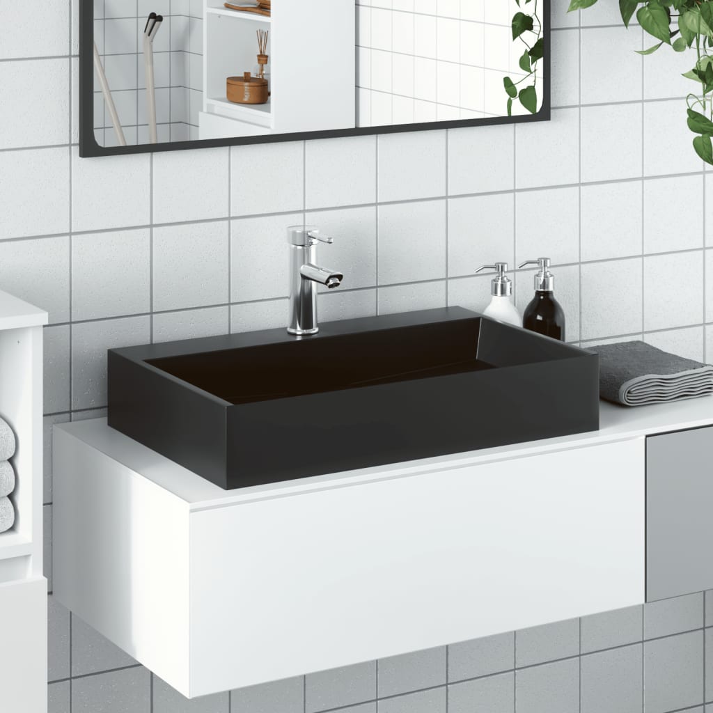 Baderomsvask 60x38x11 cm mineralstøpt/marmorstøpt Svart