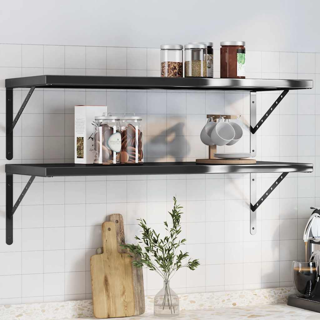 Vegghylle DIV. 2 stk 100x40 cm Svart rustfritt stål