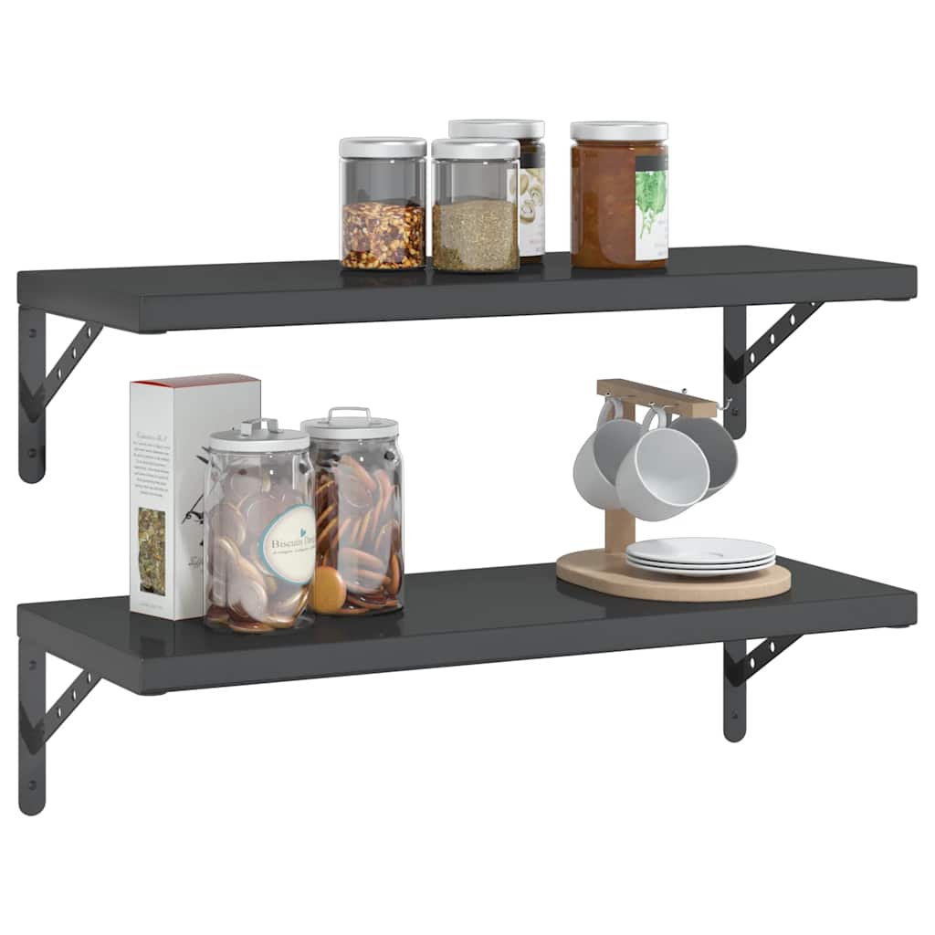 Vegghylle DIV. 2 stk 75x30 cm Svart rustfritt stål