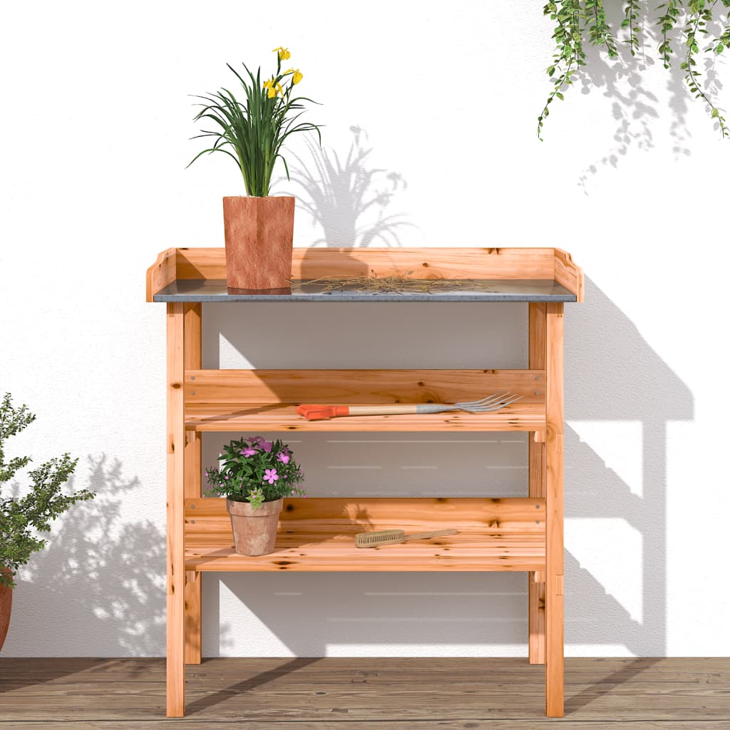 Utendørs Blomsterstativ Plantebord med hyller brun 78x38x82,5 cm heltre gran
