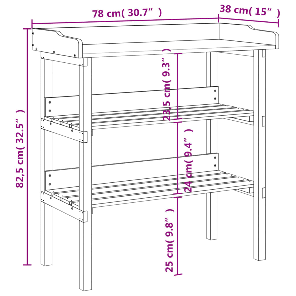 Utendørs Blomsterstativ Plantebord med hyller brun 78x38x82,5 cm heltre gran