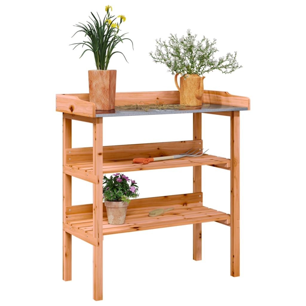 Utendørs Blomsterstativ Plantebord med hyller brun 78x38x82,5 cm heltre gran