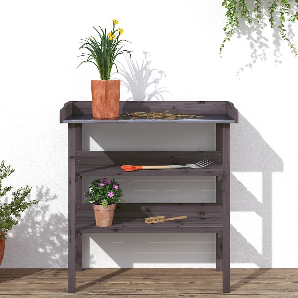 Utendørs Blomsterstativ Plantebord med hyller Grå 78x38x82,5 cm heltre gran