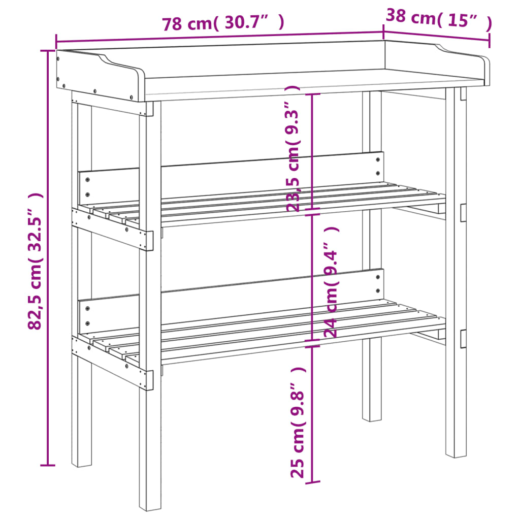 Utendørs Blomsterstativ Plantebord med hyller Grå 78x38x82,5 cm heltre gran