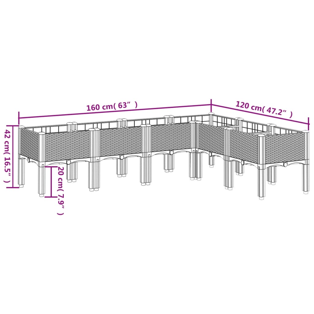 Plantekasse med ben brun 160x120x42 cm PP