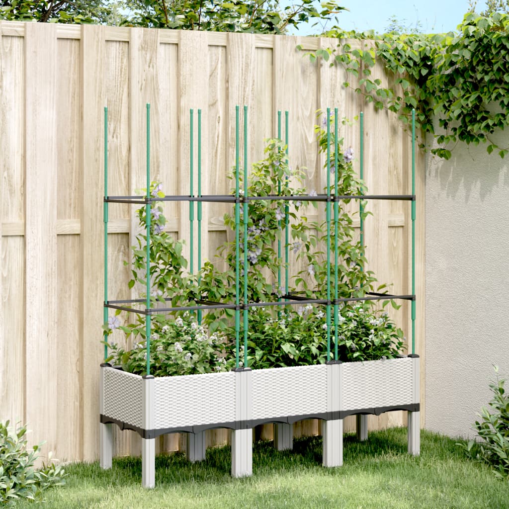 Utendørs Blomsterkasse Plantekasse Polypropen (PP) med espalier Hvit 120x40x142,5 cm PP
