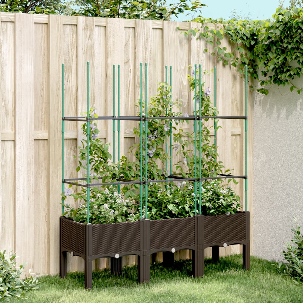 Utendørs Blomsterkasse Plantekasse Polypropen (PP) med espalier Brun 120x40x142,5 cm PP