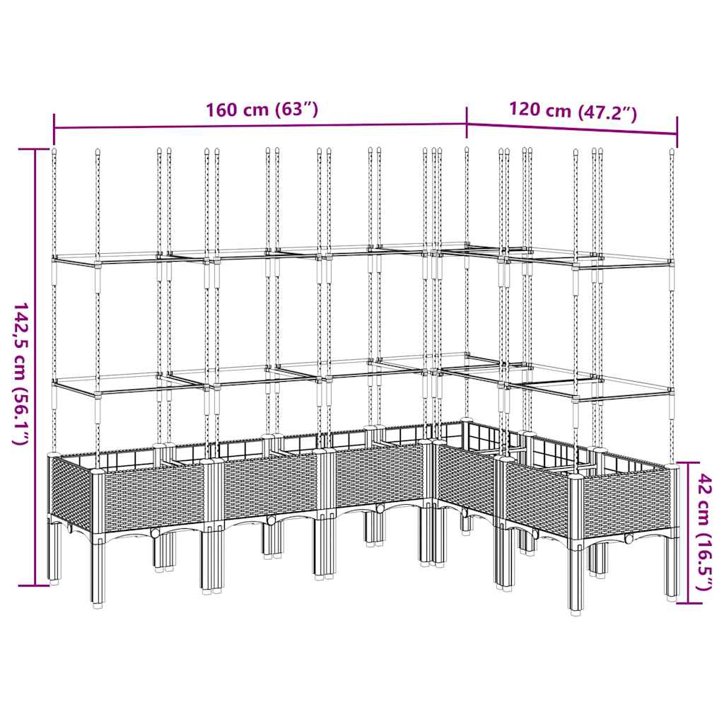 Plantekasse med espalier blågrå 160x120x142,5 cm PP
