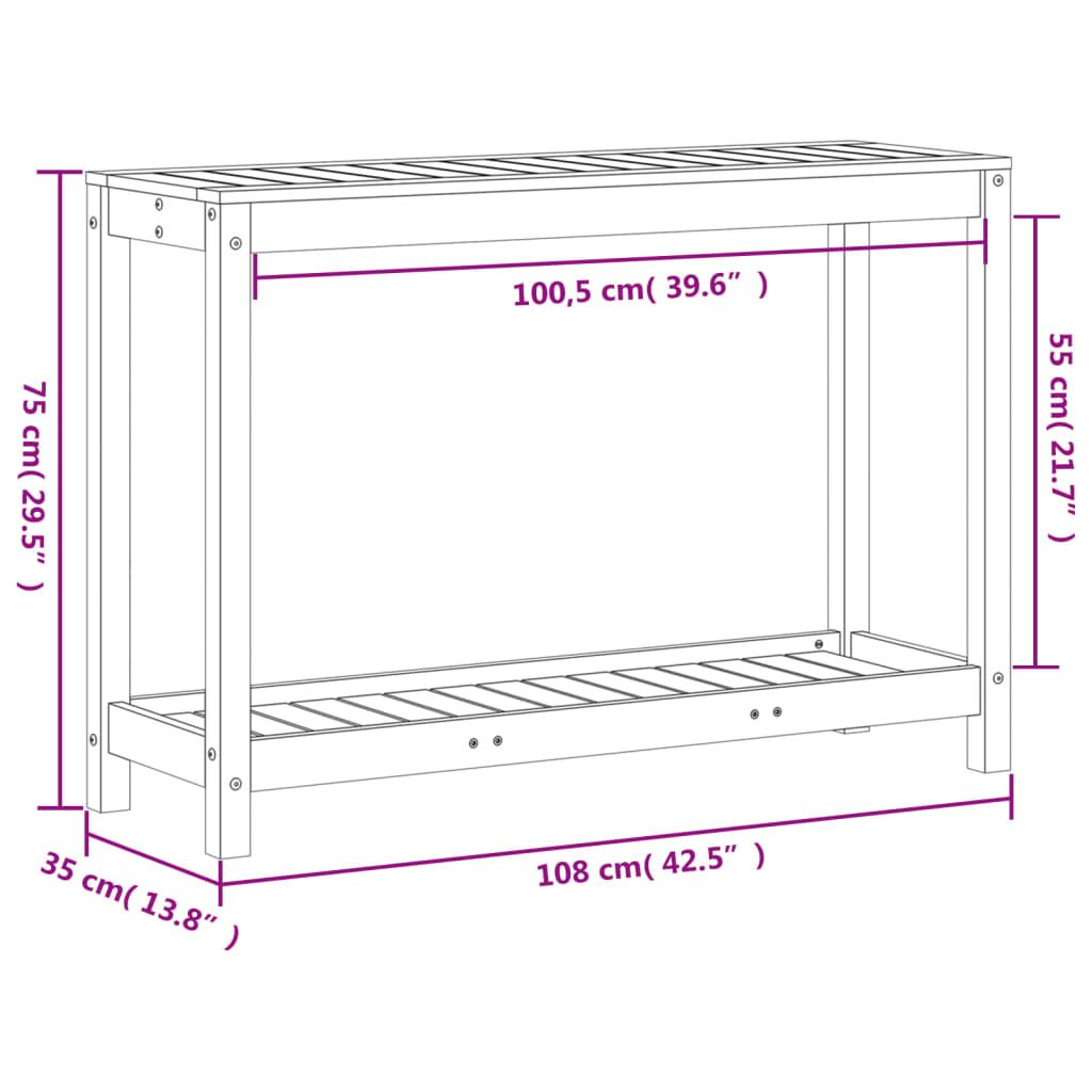 Utendørs Blomsterstativ Plantebord med hylle 108x35x75 cm heltre furu