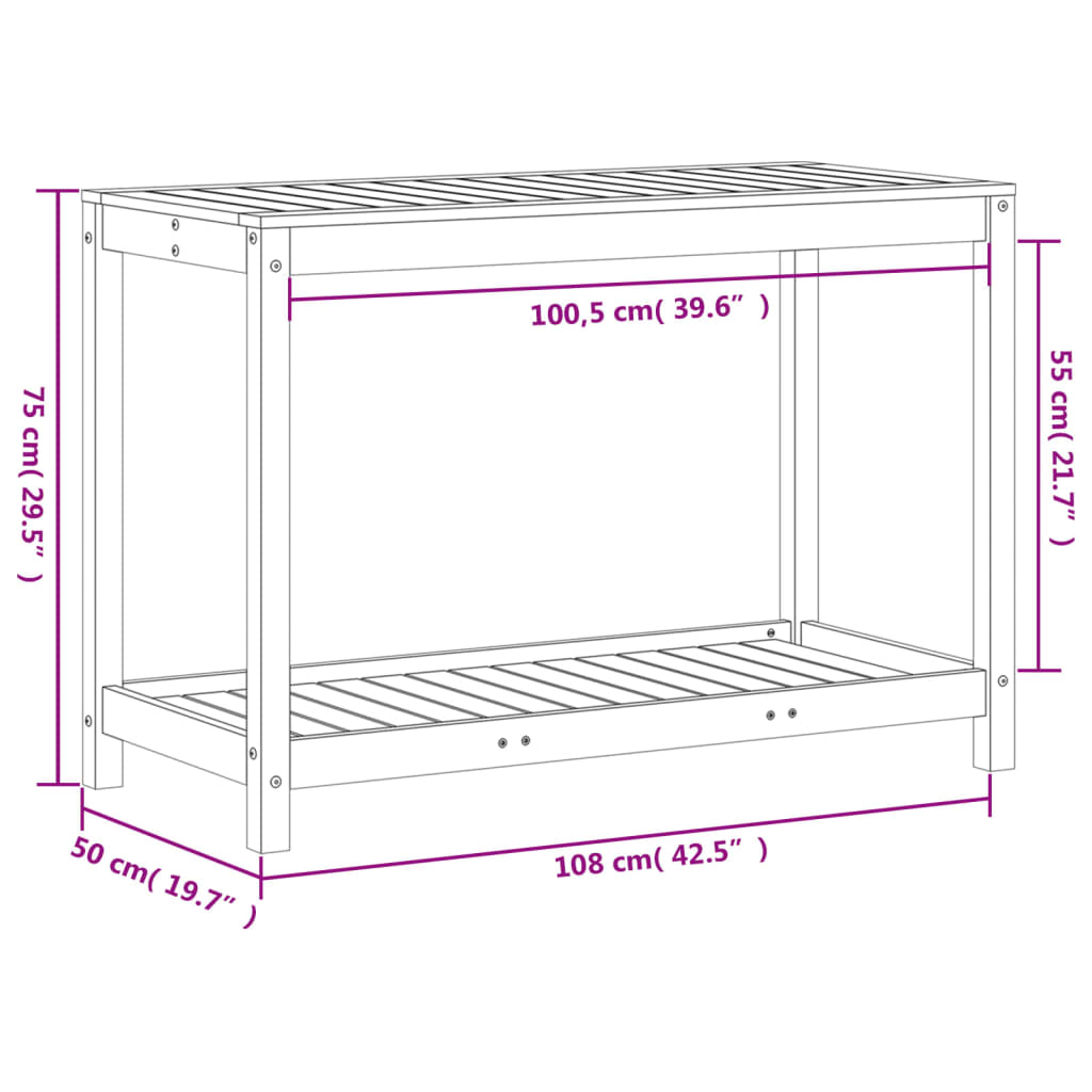 Utendørs Blomsterstativ Plantebord med hylle 108x50x75 cm heltre furu