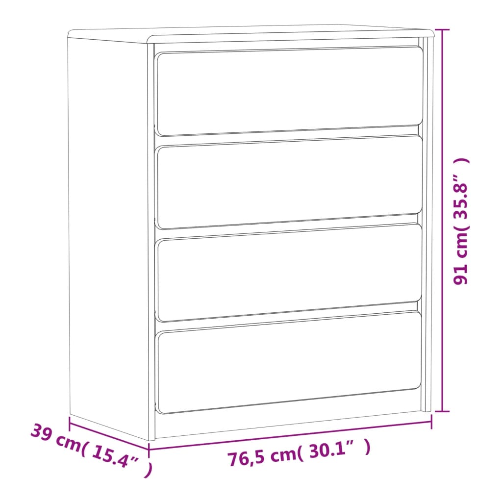 Kommode Tre heltre furu SAUDA Eik 76,5x39x91 cm
