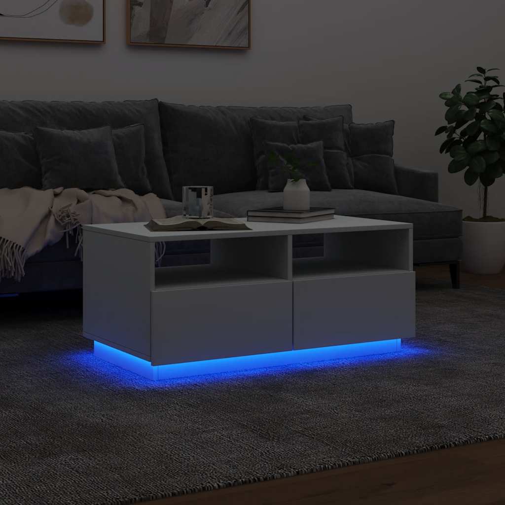 Salongbord Sofabord Hvit med LED-lys 90x49x40 cm