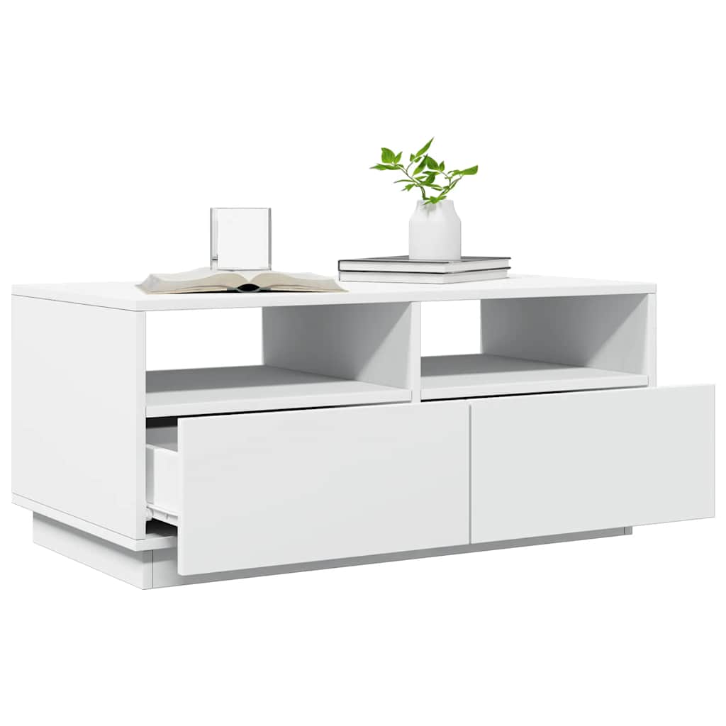 Salongbord Sofabord Hvit med LED-lys 90x49x40 cm