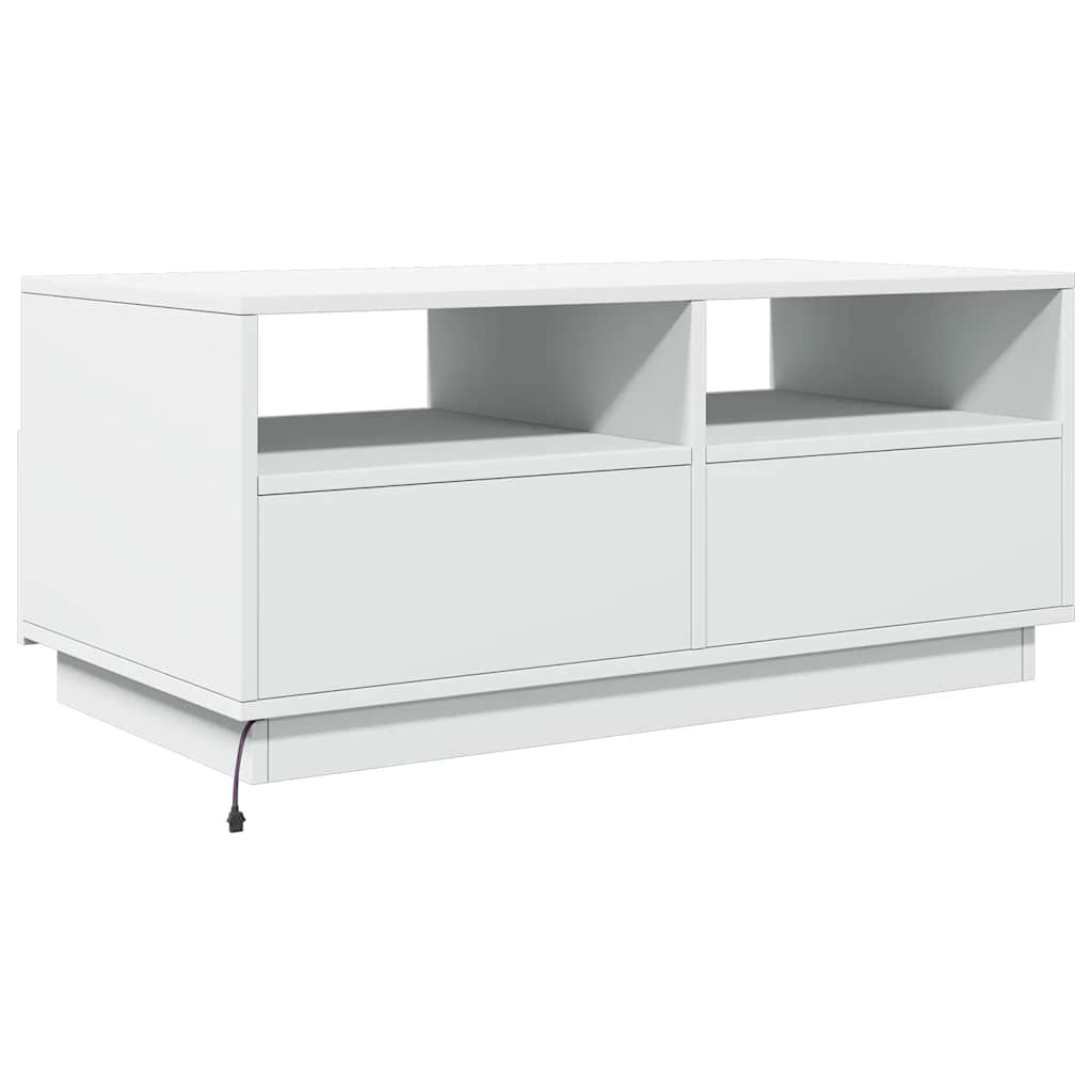 Salongbord Sofabord Hvit med LED-lys 90x49x40 cm