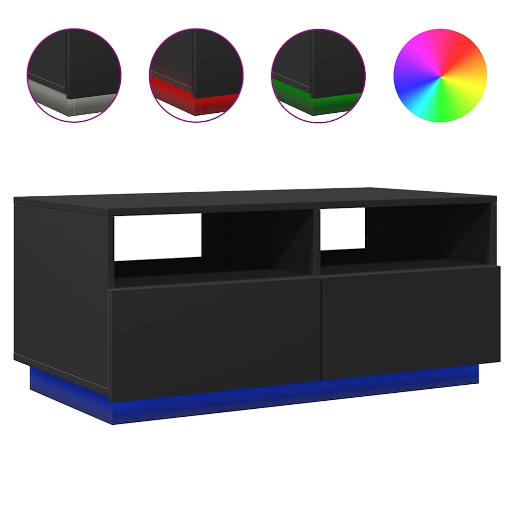Salongbord Sofabord Svart med LED-lys 90x49x40 cm