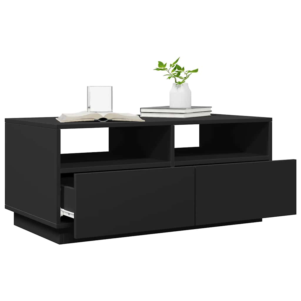 Salongbord Sofabord Svart med LED-lys 90x49x40 cm