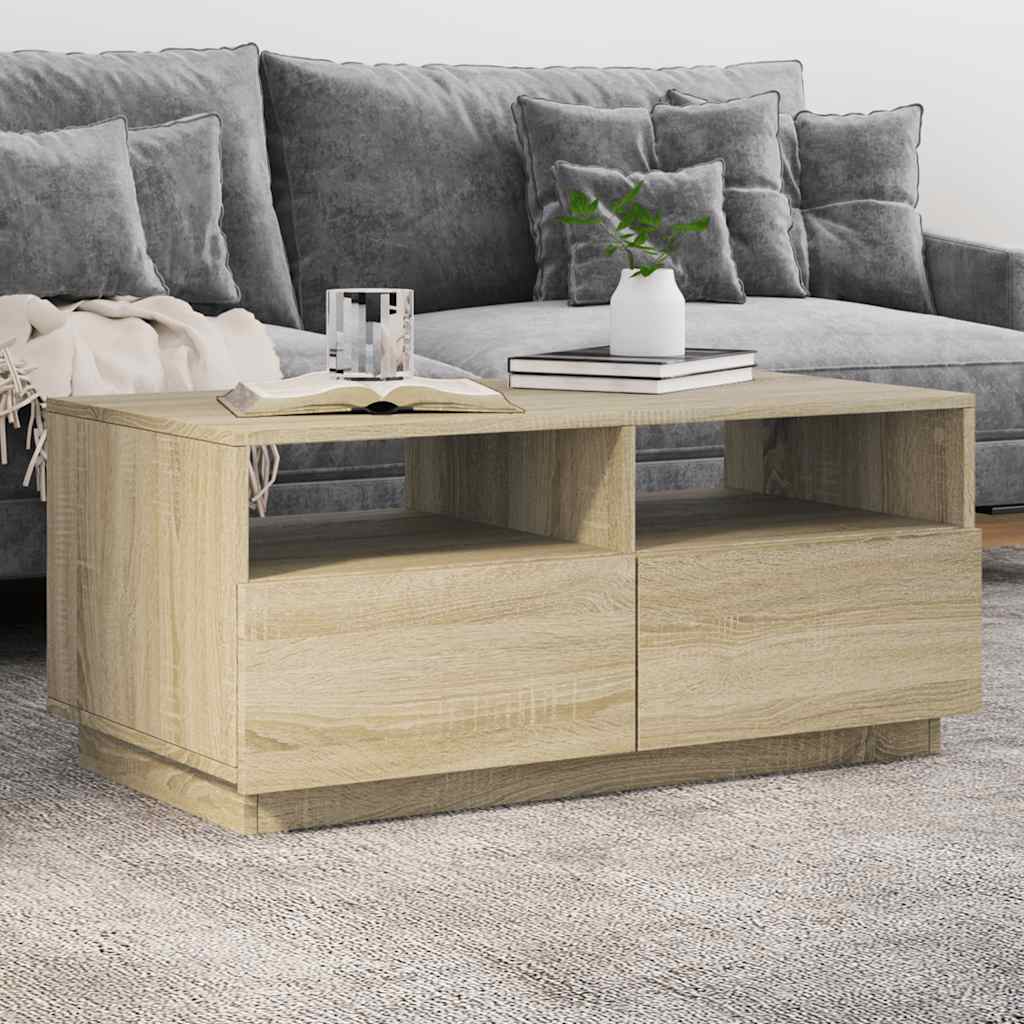 Salongbord Sofabord Sonoma Eik med LED-lys 90x49x40 cm