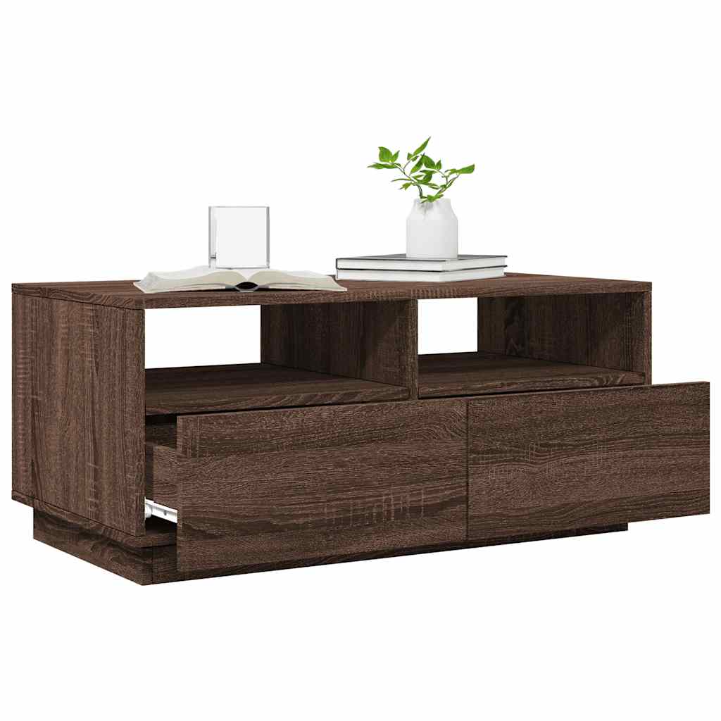 Salongbord Sofabord Brun Eik med LED-lys 90x49x40 cm