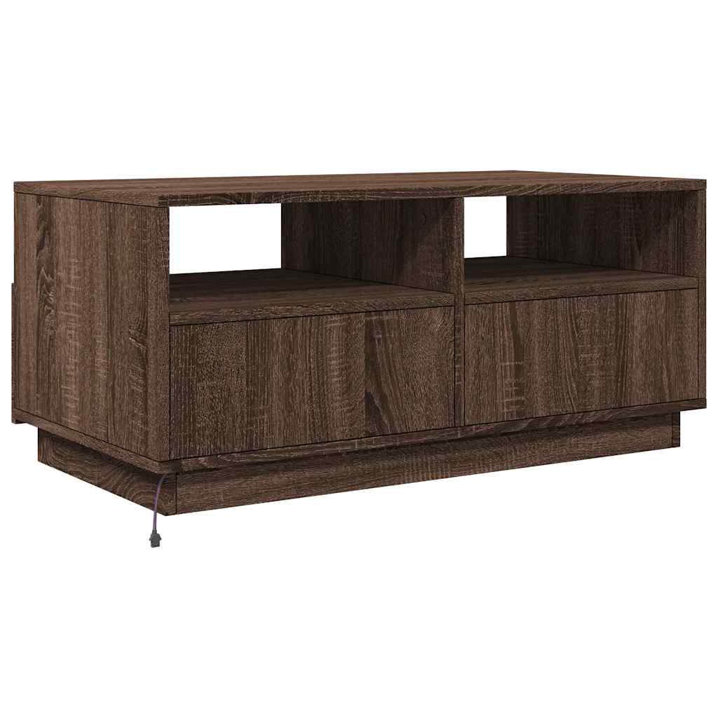 Salongbord Sofabord Brun Eik med LED-lys 90x49x40 cm